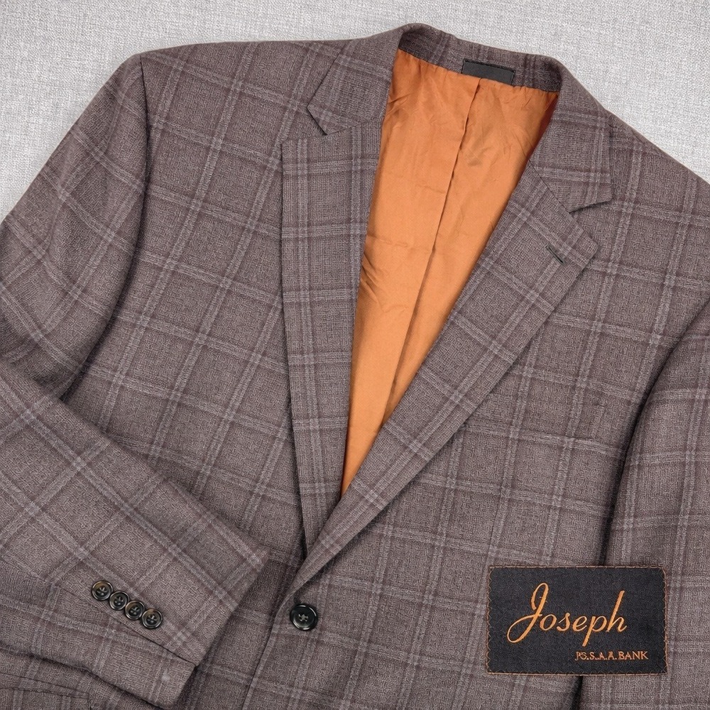 Jos A Bank Joseph Windowpane Wool Blazer Sport Coat‎ Jacket Men 48R Brown Office